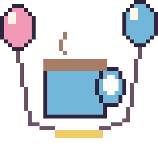 Modèle de pixel art Tasse de thé avec des ballons sur une grille de 40 par 40 cases