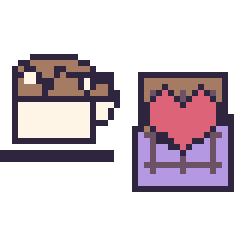 Pixel art Tasse de thé au chocolat et Chocolat avec un cœur, grille 40 × 40