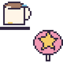 Pixel art Tasse de thé décoré et Sucette avec une étoile, grille 40 × 40