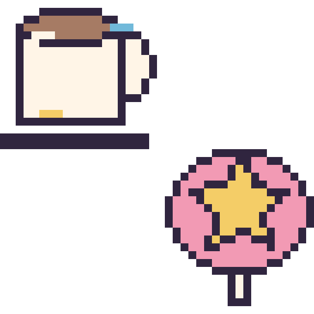 Modèle de pixel art Tasse de thé décoré et Sucette avec une étoile sur une grille de 40 par 40 cases