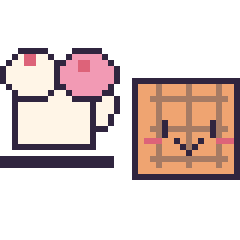 Pixel art Tasse de thé double garniture et Gaufre kawaii, grille 40 × 40