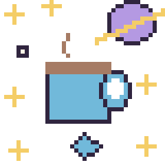 Pixel art Tasse de thé dans l’espace, grille 40 × 40