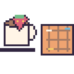 Pixel art Tasse de thé avec une fraise et Gaufre décoré, grille 40 × 40