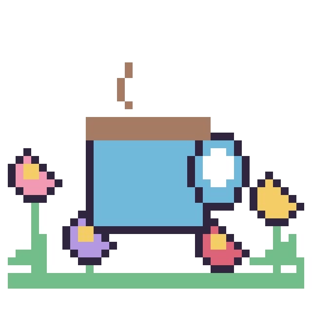 Modèle de pixel art Tasse de thé dans le jardin sur une grille de 40 par 40 cases