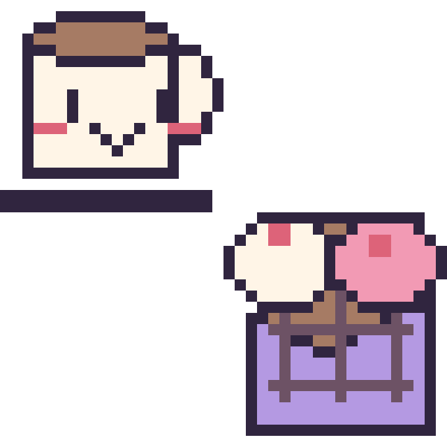Modèle de pixel art Tasse de thé kawaii et Chocolat double garniture sur une grille de 40 par 40 cases