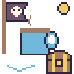 Pixel art Tasse de thé en aventure pirate, grille 40 × 40