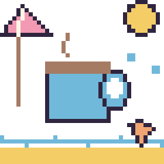 Pixel art Tasse de thé à la plage, grille 40 × 40