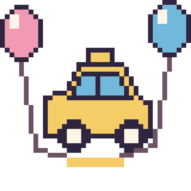 Modèle de pixel art Taxi avec des ballons sur une grille de 40 par 40 cases