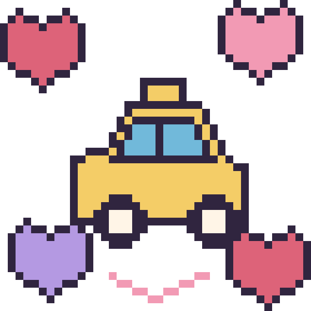 Modèle de pixel art Taxi avec des cœurs sur une grille de 40 par 40 cases