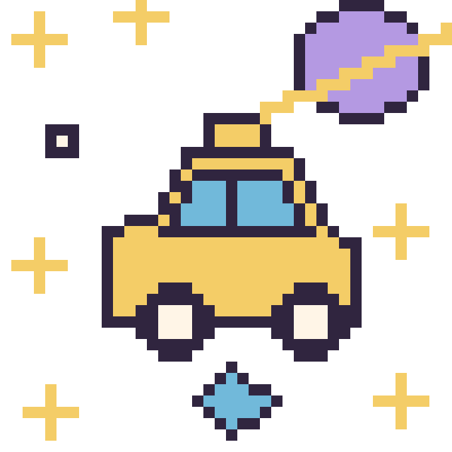 Modèle de pixel art Taxi dans l’espace sur une grille de 40 par 40 cases
