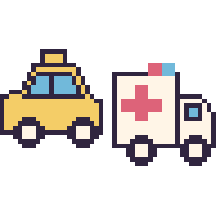 Pixel art Taxi et Ambulance, grille 48 × 48