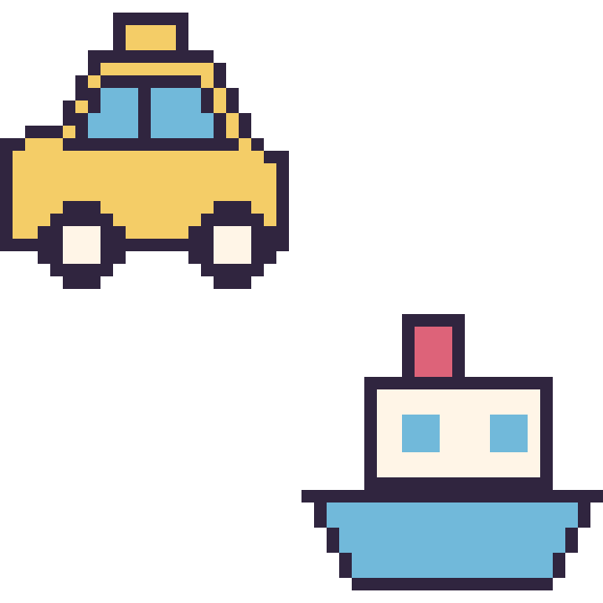 Modèle de pixel art Taxi et Bateau sur une grille de 48 par 48 cases