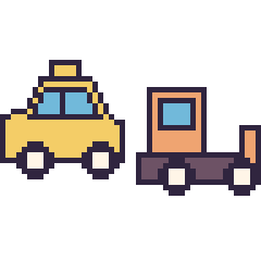 Pixel art Taxi et Bulldozer, grille 48 × 48