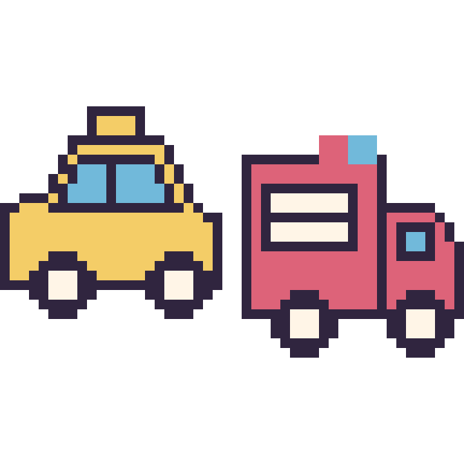 Modèle de pixel art Taxi et Camion de pompier sur une grille de 48 par 48 cases