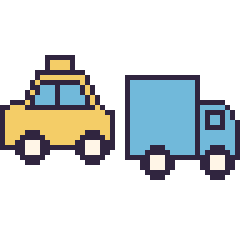Pixel art Taxi et Camion, grille 48 × 48