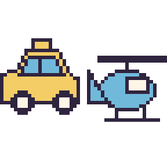 Pixel art Taxi et Hélicoptère, grille 48 × 48