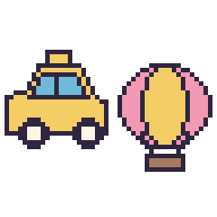 Pixel art Taxi et Montgolfière, grille 48 × 48