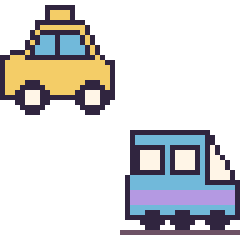 Pixel art Taxi et TGV, grille 48 × 48