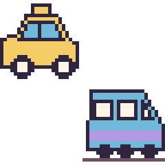 Pixel art Taxi et Train, grille 48 × 48