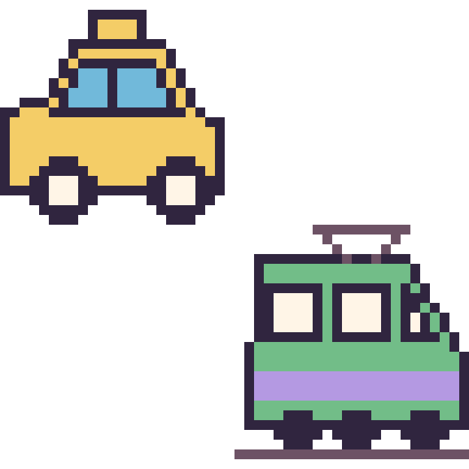 Modèle de pixel art Taxi et Tramway sur une grille de 48 par 48 cases