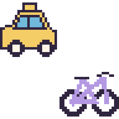 Pixel art Taxi et Vélo, grille 48 × 48