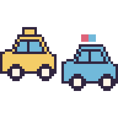 Pixel art Taxi et Voiture de police, grille 48 × 48