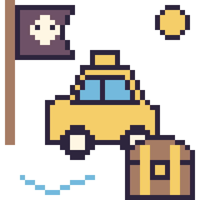 Modèle de pixel art Taxi en aventure pirate sur une grille de 40 par 40 cases