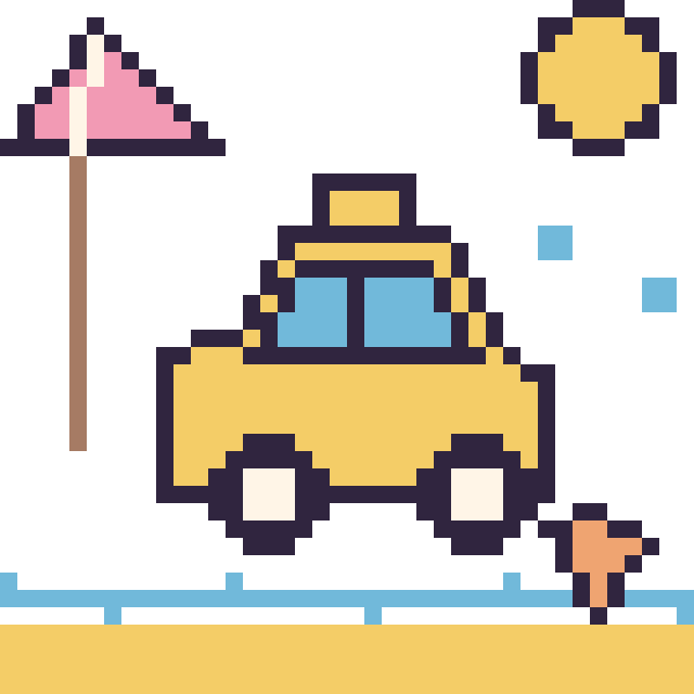 Modèle de pixel art Taxi à la plage sur une grille de 40 par 40 cases