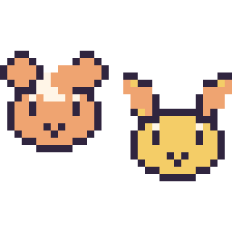 Pixel art Teddiursa mini et Feunnec mini, grille 32 × 32