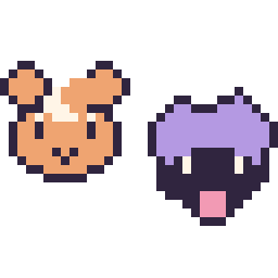 Pixel art Teddiursa mini et Kokiyas mini, grille 32 × 32