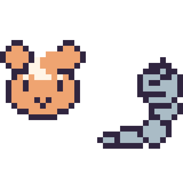 Modèle de pixel art Teddiursa mini et Onix mini sur une grille de 32 par 32 cases