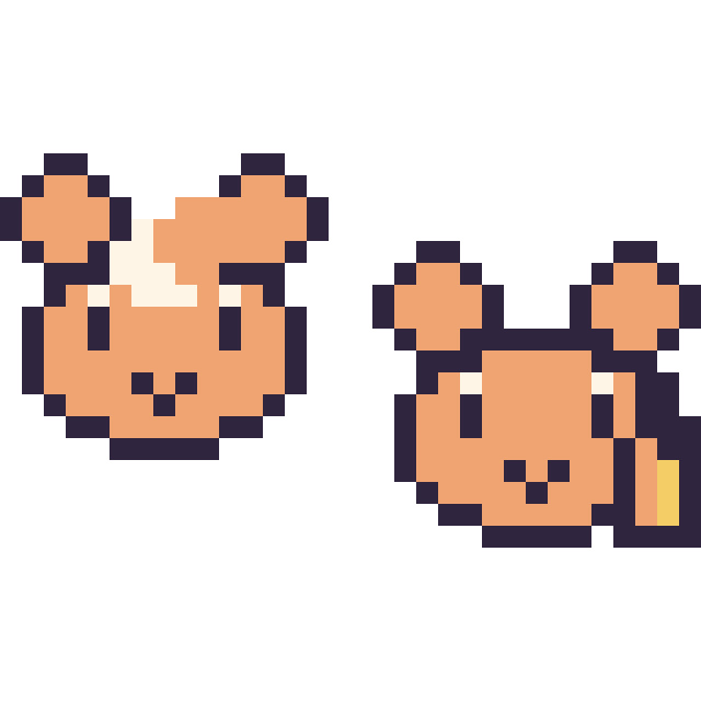 Modèle de pixel art Teddiursa mini et Ouisticram mini sur une grille de 32 par 32 cases