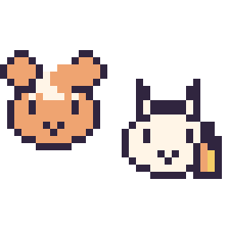 Pixel art Teddiursa mini et Ponyta mini, grille 32 × 32