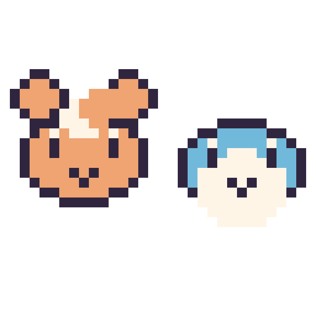 Modèle de pixel art Teddiursa mini et Tiplouf mini sur une grille de 32 par 32 cases