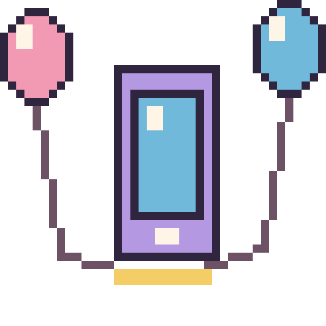 Modèle de pixel art Téléphone avec des ballons sur une grille de 40 par 40 cases