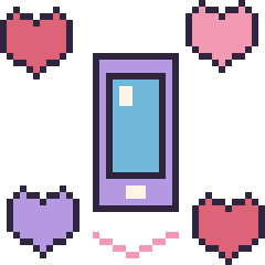 Pixel art Téléphone avec des cœurs, grille 40 × 40
