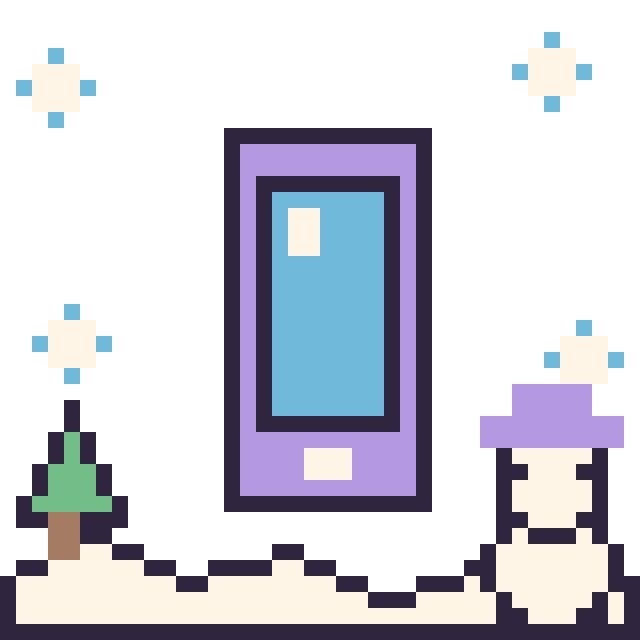 Modèle de pixel art Téléphone en hiver sur une grille de 40 par 40 cases