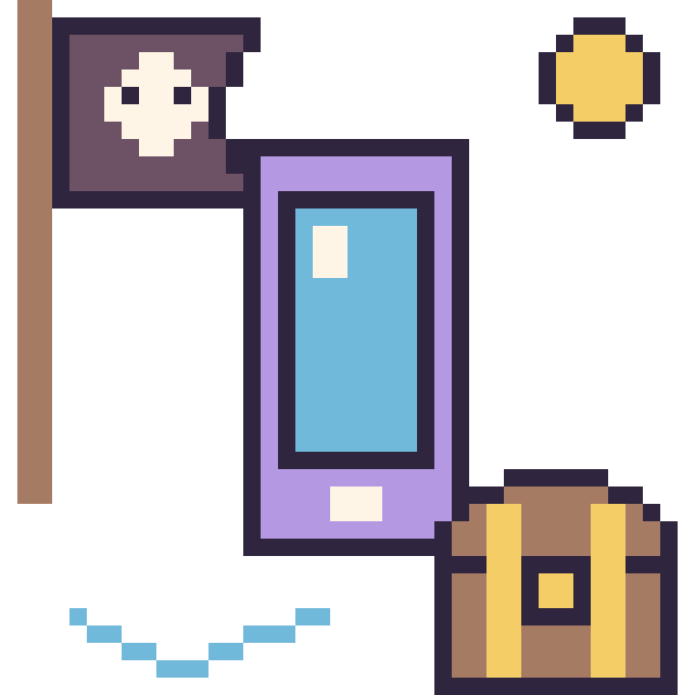 Modèle de pixel art Téléphone en aventure pirate sur une grille de 40 par 40 cases