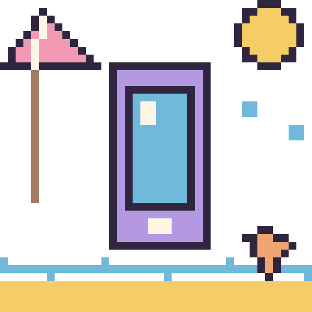 Modèle de pixel art Téléphone à la plage sur une grille de 40 par 40 cases