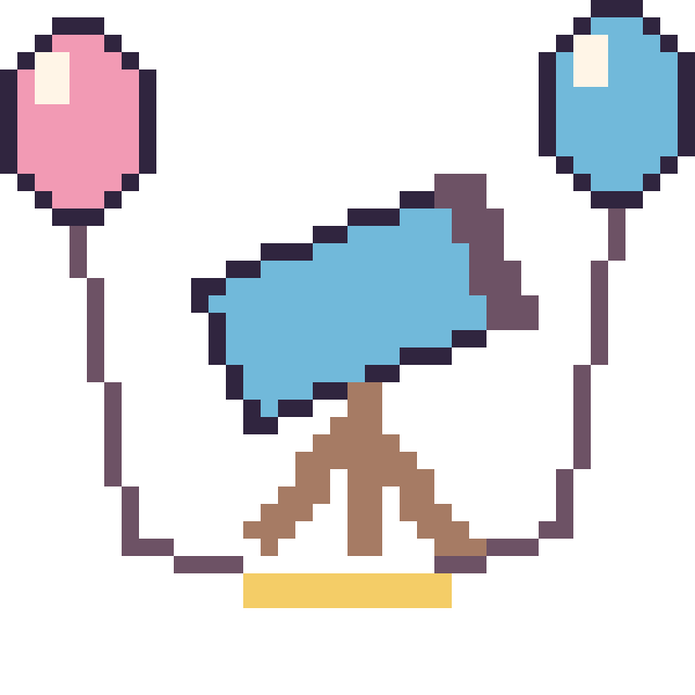 Modèle de pixel art Télescope avec des ballons sur une grille de 40 par 40 cases