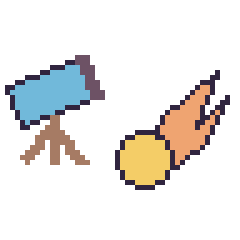 Pixel art Télescope et Comète, grille 48 × 48