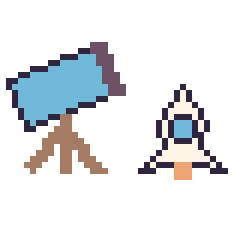 Pixel art Télescope et Fusée simple 16 × 16, grille 40 × 40
