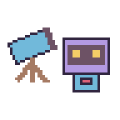 Pixel art Télescope et Robot rétro, grille 48 × 48