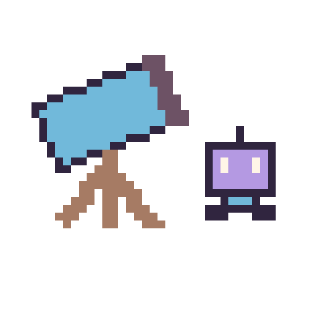 Modèle de pixel art Télescope et Robot simple 12 × 12 sur une grille de 40 par 40 cases