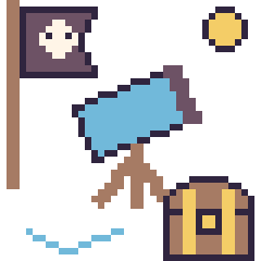 Pixel art Télescope en aventure pirate, grille 40 × 40