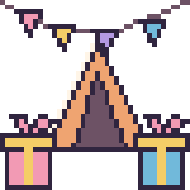 Modèle de pixel art Tente pour un anniversaire sur une grille de 40 par 40 cases
