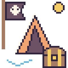 Pixel art Tente en aventure pirate, grille 40 × 40