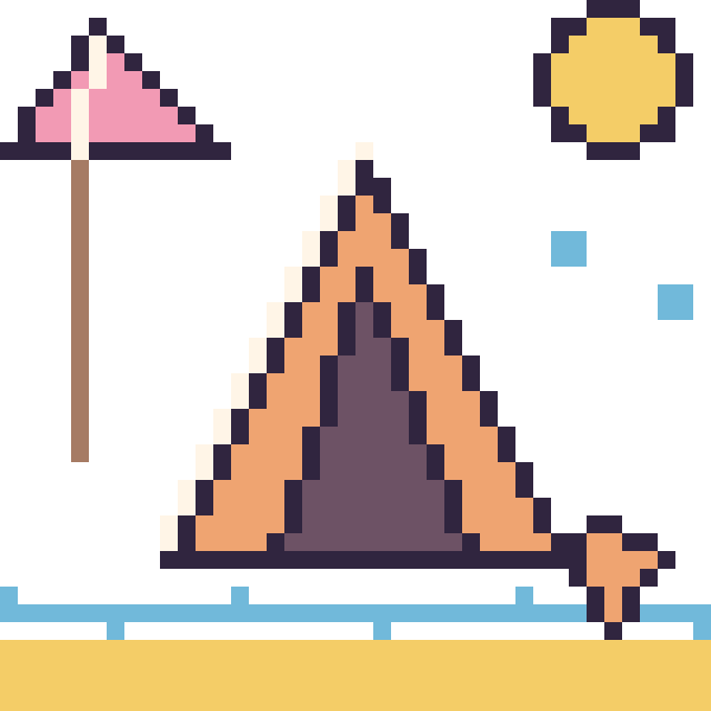 Modèle de pixel art Tente à la plage sur une grille de 40 par 40 cases