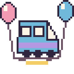 Pixel art TGV avec des ballons, grille 40 × 40
