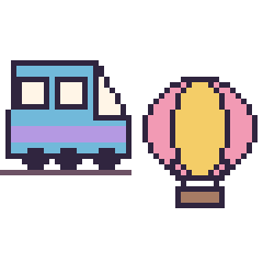 Pixel art TGV et Montgolfière, grille 48 × 48
